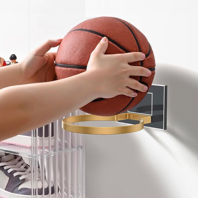 UoYeet Ball Holder Wall Mount for Basketball, Soccer, Football & Volleyball, Wall-Mounted Ball Display Rack with Acrylic Base & Gold Metal Ring, Sports Ball Storage for Boys Room, Garage, Gym, Office - Image 5